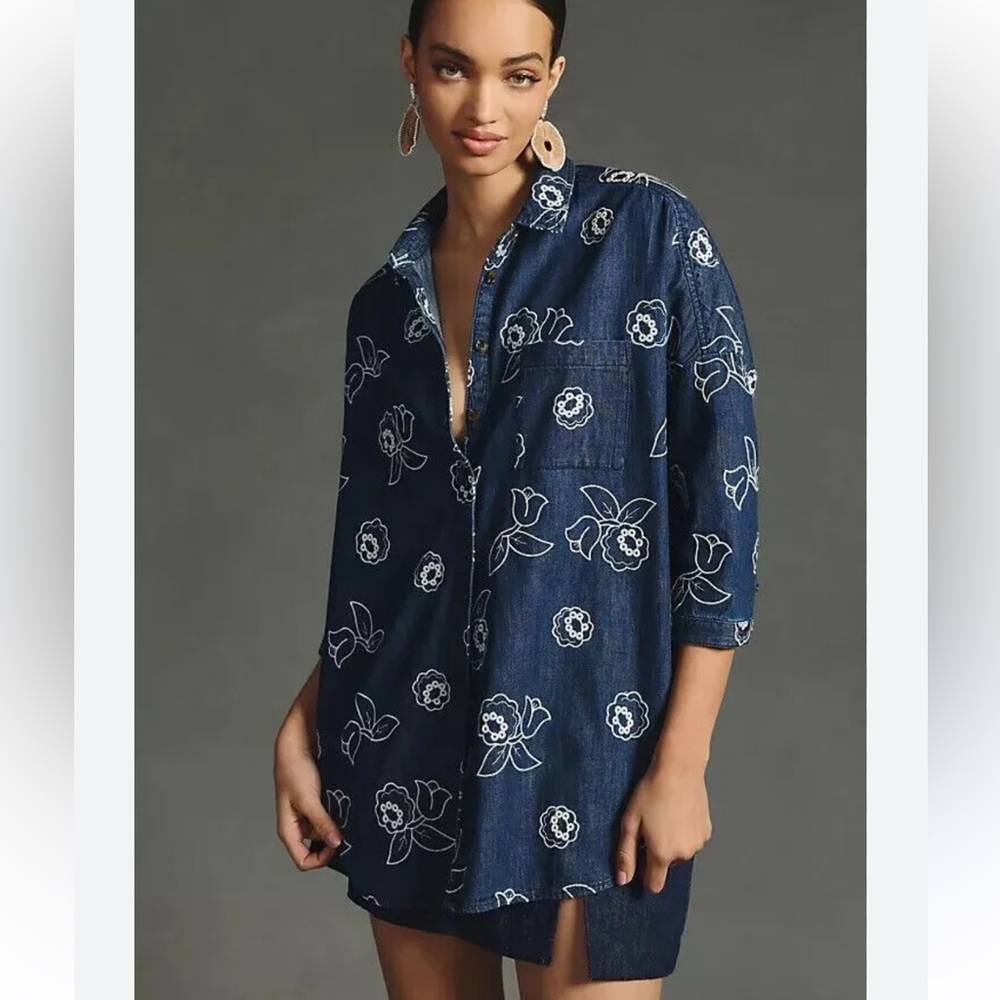 Maeve Oversized Embroidered Shirt Size Medium/Large